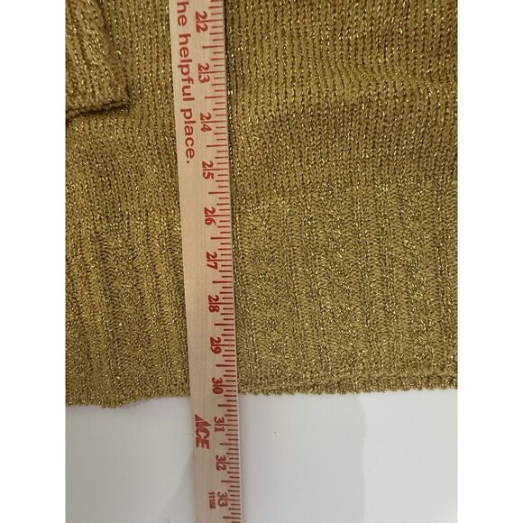 Diane von Furstenberg Plus Size 1X Gold Yellow Metallic Tunic Sweater DVF V Neck - Picture 8 of 9